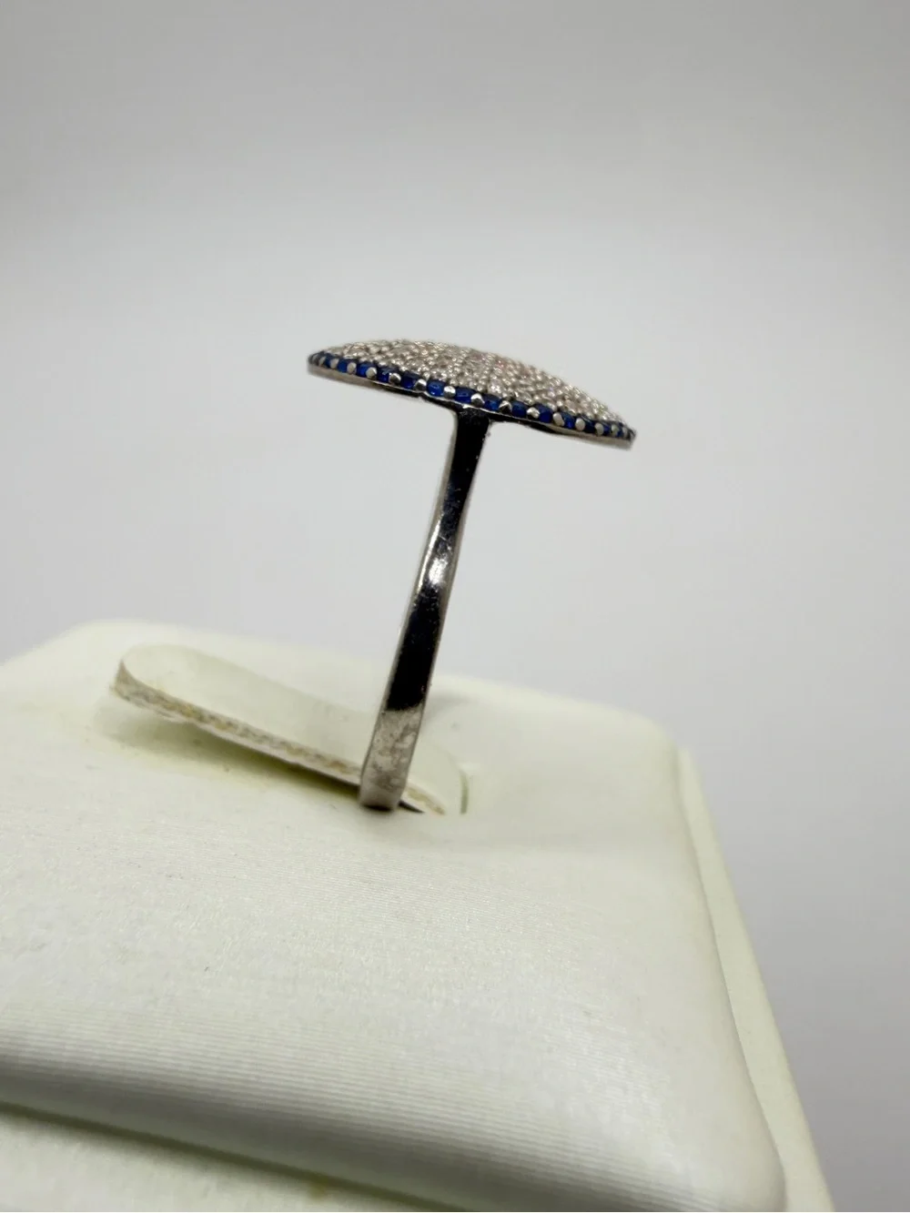 Lab created sapphire and cubic zirconia‎ statement ring in sterling silver!